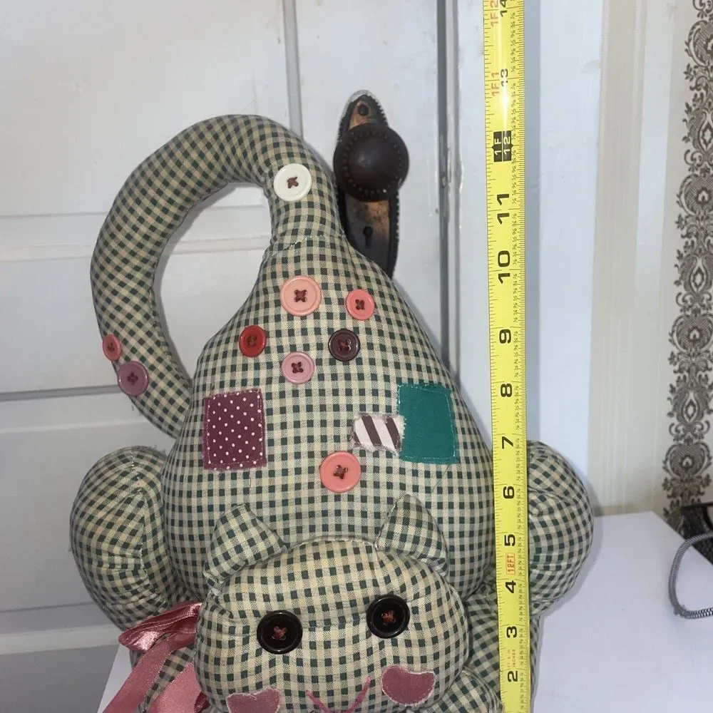 Vintage‎ Cloth Cat Doorstop Buttons Patches Ribbon Mouse